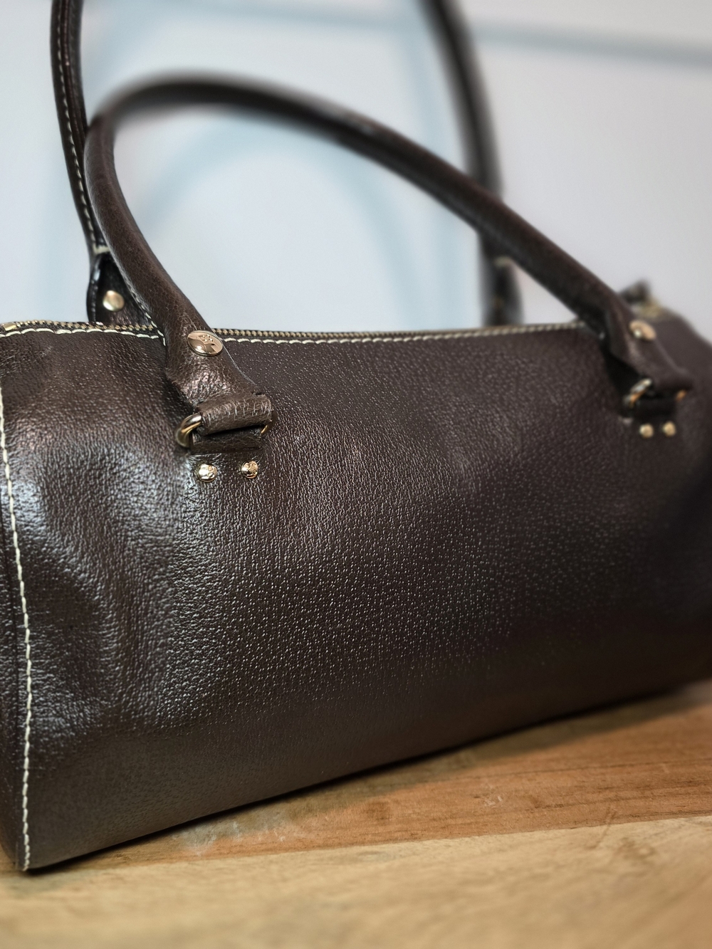 kate spade Vintage Brown Pebbled Leather Satchel with Gold Hardware - Picture 9 of 16